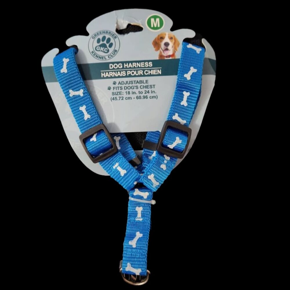 Dog Harness: NWT Dog Bone Print Blue, Medium